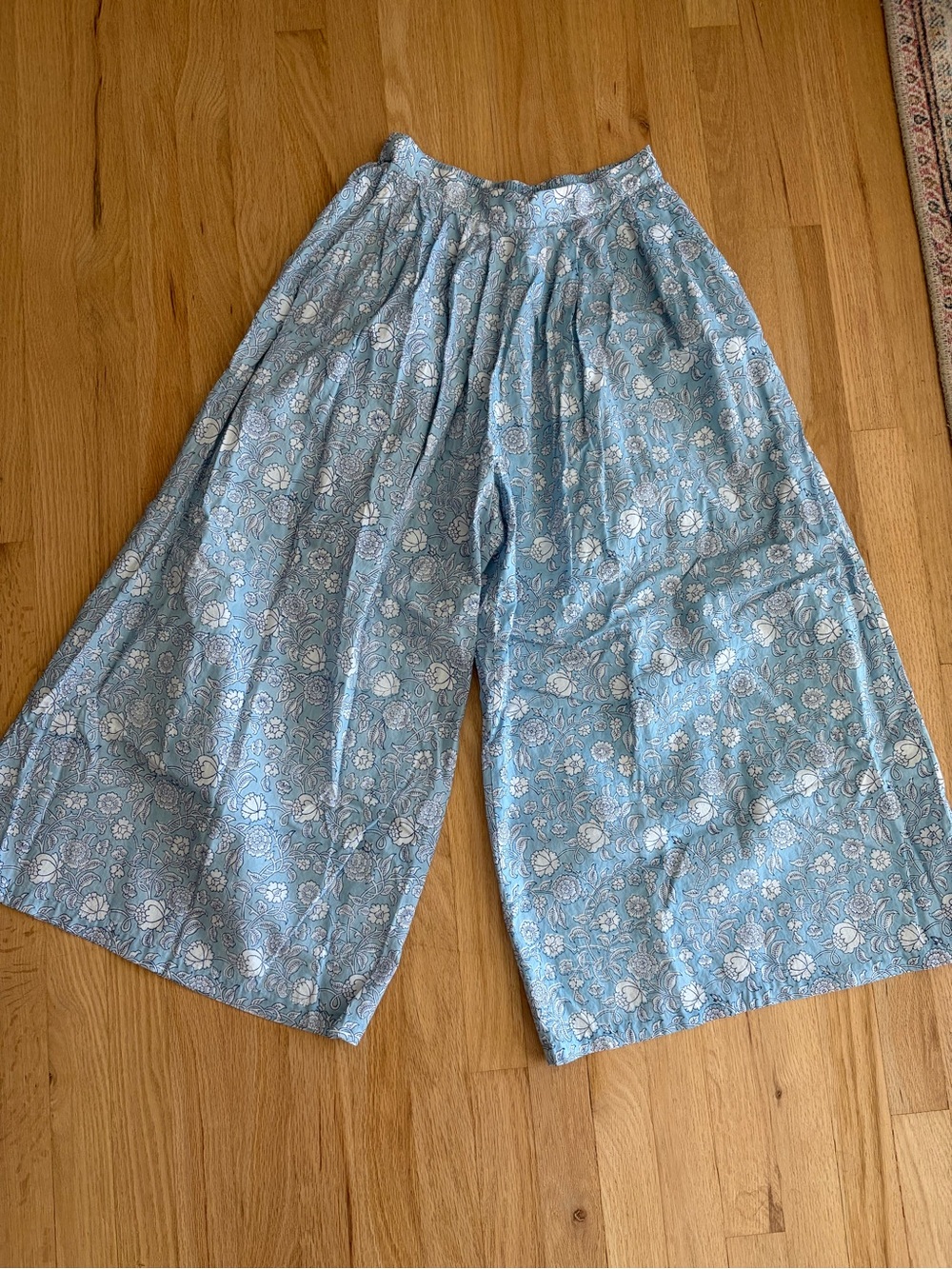 ANOKHI floral block print cotton wide leg pants culottes India medium